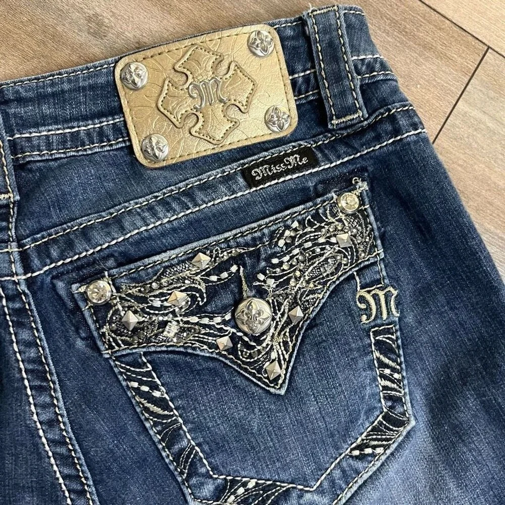 Miss Me Signature Ankle Skinny Jeans Blue Denim Embellished Size 28 JP8241S‎